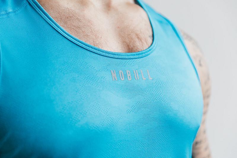 Blue Nobull Lightweight Textured (NEON Camo) Men's Tanks | CA G1595S